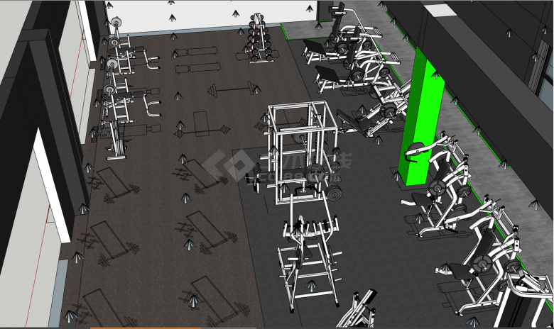 放满了健身器材的台球室su模型-图二