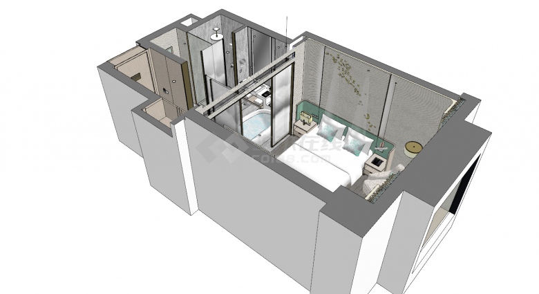 客房大床房卫生间组合su模型-图二