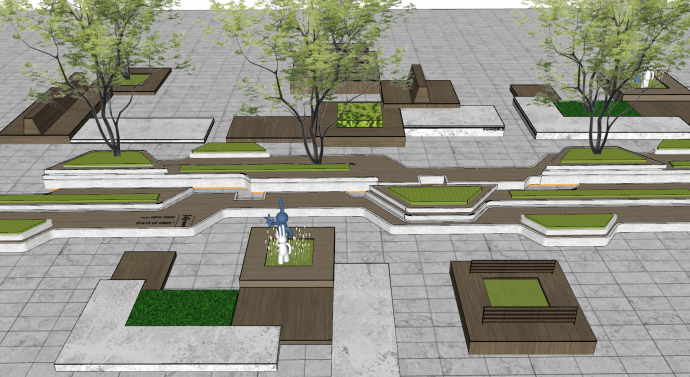 商业街景观座椅树池花坛su模型_图1