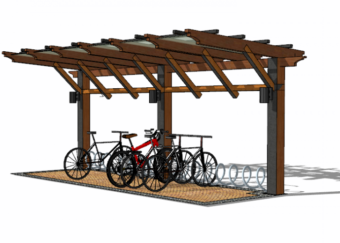 树木自行车停车棚su模型_图1
