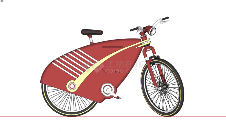 红色创意造型金色线条自行车su模型-图一