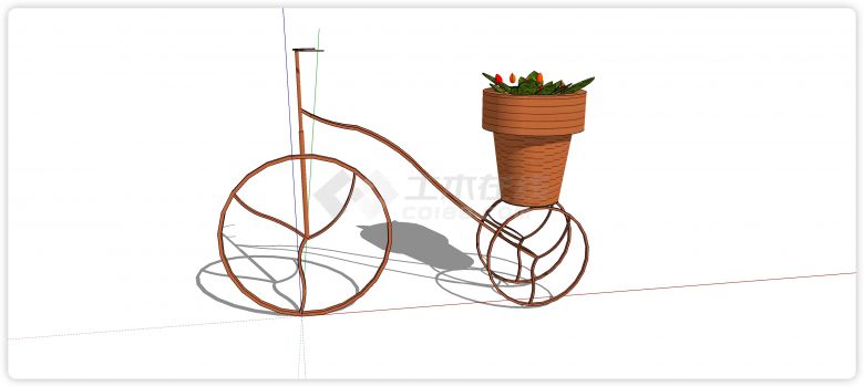 橙色铁艺单车陶制花圃单车小品su模型-图二