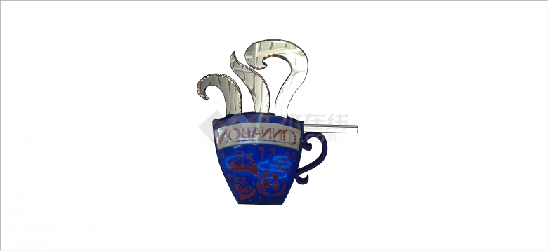 现代法式蓝色咖啡杯样式商业街小品su模型-图一