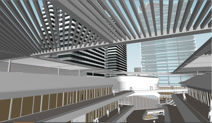 现代化的宽敞的商场中庭su模型_图1