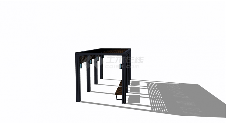 带凳子简约新中式廊架su模型-图二
