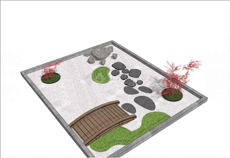 中式大型枯山水庭院su模型-图二