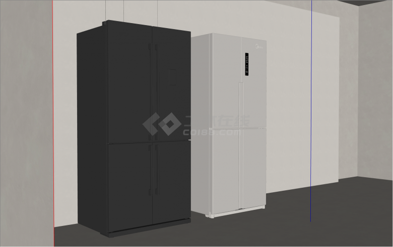 双开门现代风格冰箱冰柜su模型-图二