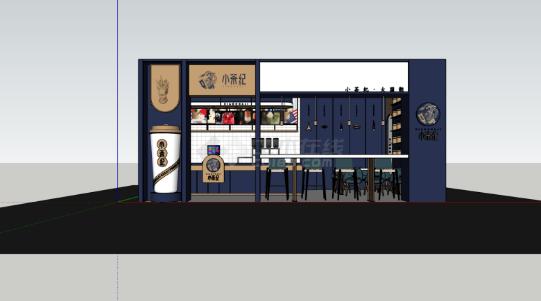 平层蓝色古典奶茶店su模型-图一