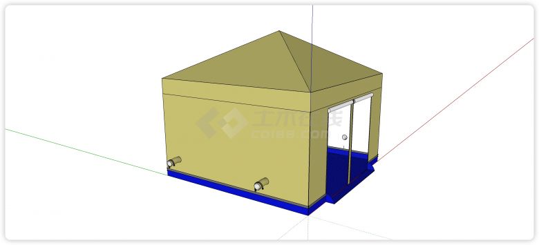 黄色正方体透明们带排水露营帐篷su模型-图二