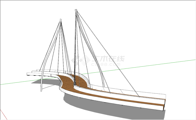 现代帆船造型景观桥su模型-图二