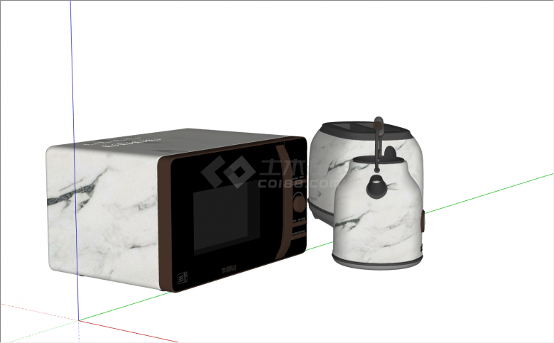 微波炉 烧水壶 面包机组合（黑色和白色可选）su模型-图二