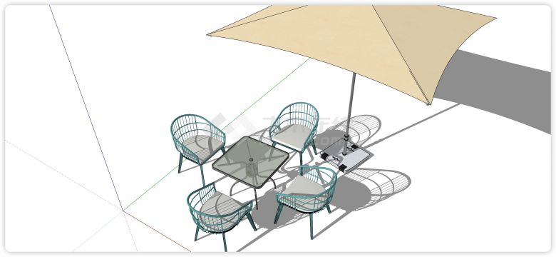 绿色藤结构弧形靠背椅室外桌椅su模型-图一