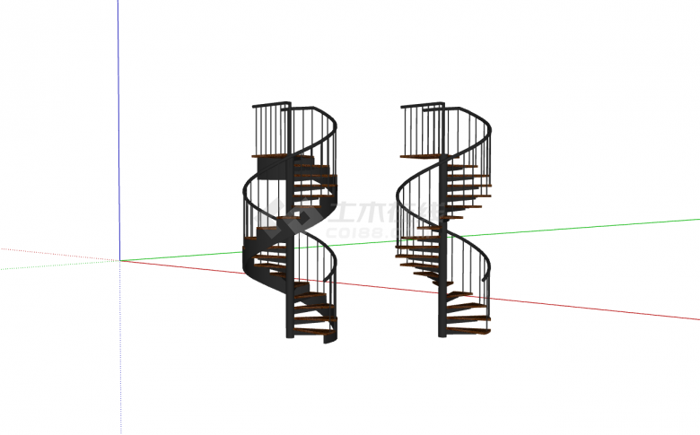 豪华深色螺旋双楼梯su模型-图一
