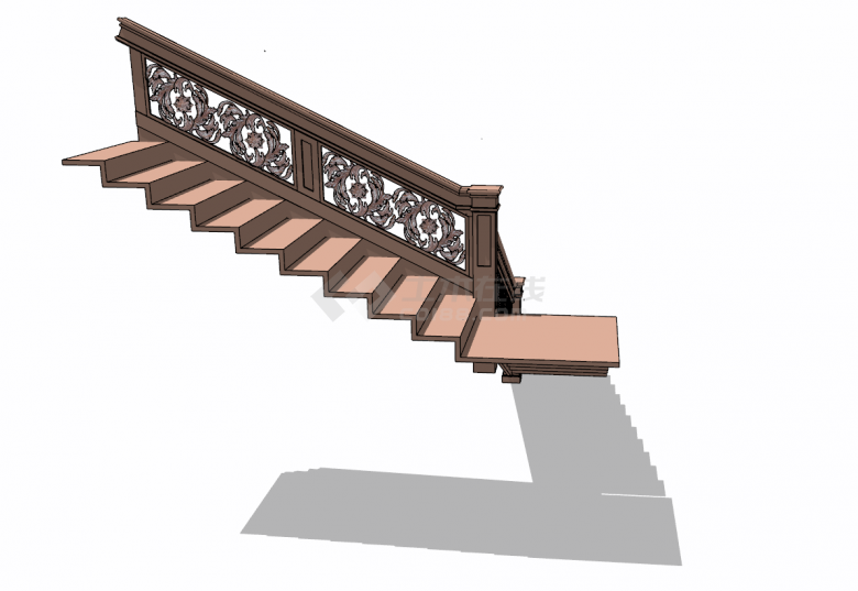 木制雕花楼梯su模型 -图一