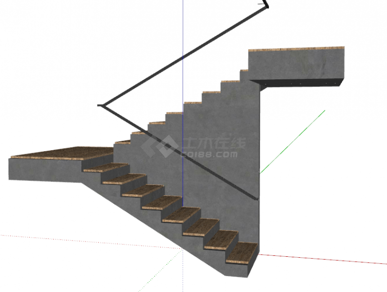 木制地板现代风格楼梯su模型-图一