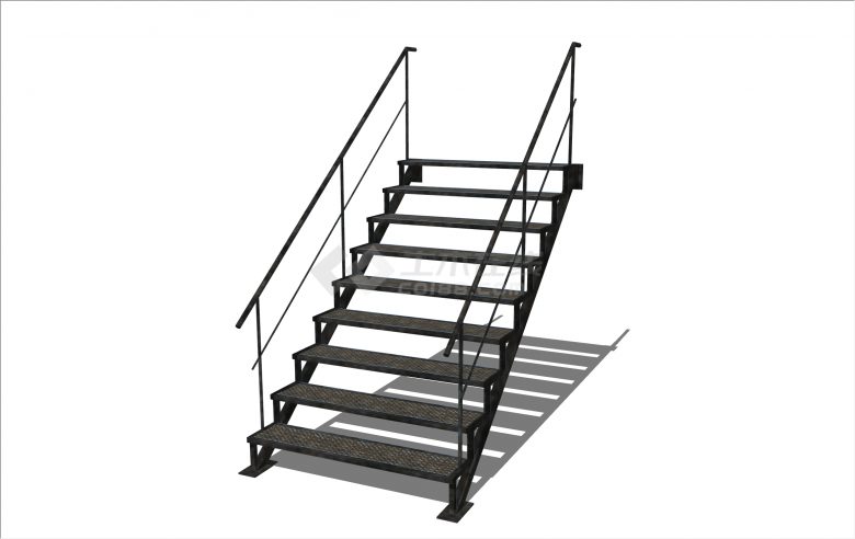 经典黑色钢架现代楼梯su模型-图一