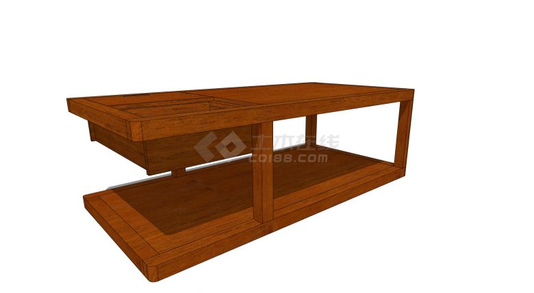 中式红木桌面带收纳格茶几su模型-图二