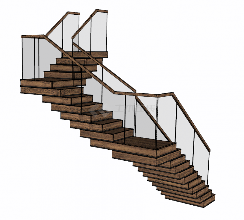 带透明护栏的实木旋转楼梯 su模型-图一