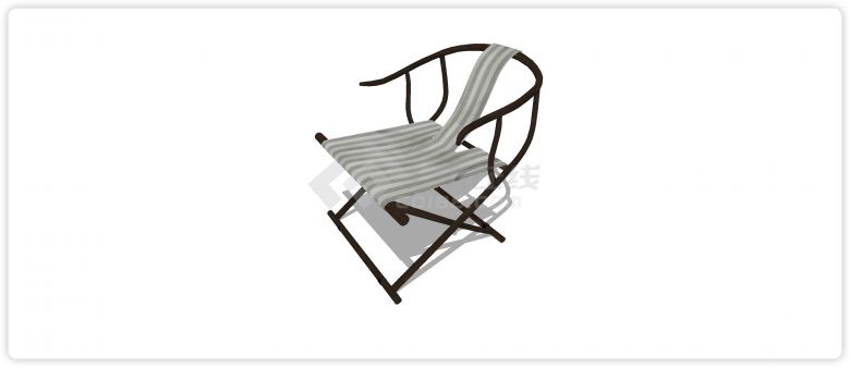 紫檀木弧形靠背结构织物坐垫单椅su模型-图二