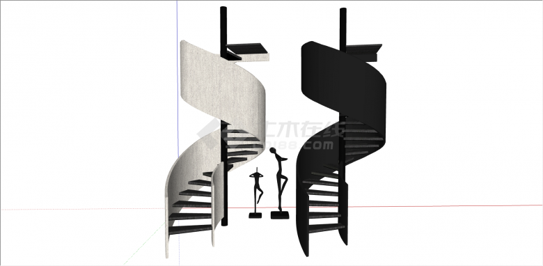 现代曲线风格楼梯 su模型-图二