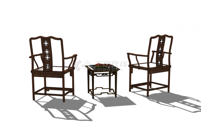 一整套的桌椅加茶具的的su模型-图二
