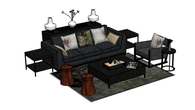 黑色现代简约沙发 su模型