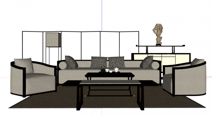 长型沙发和两个单人沙发su模型_图1