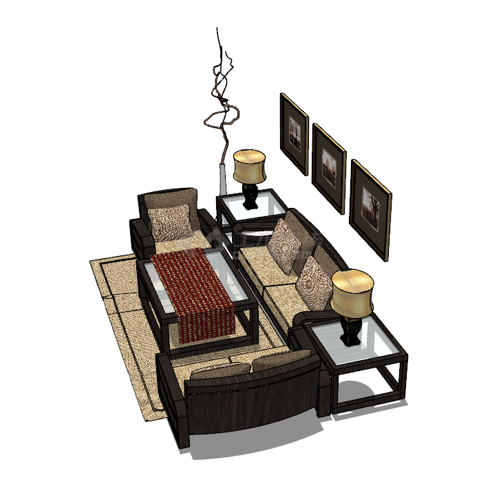 简约现代中式沙发组合su模型-图二