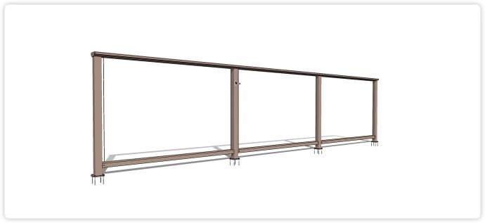 奶茶色钢管结构玻璃栏杆su模型_图1