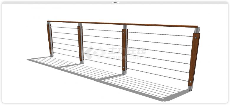 钢结构实木扶手细条横栏不锈钢栏杆su模型-图二