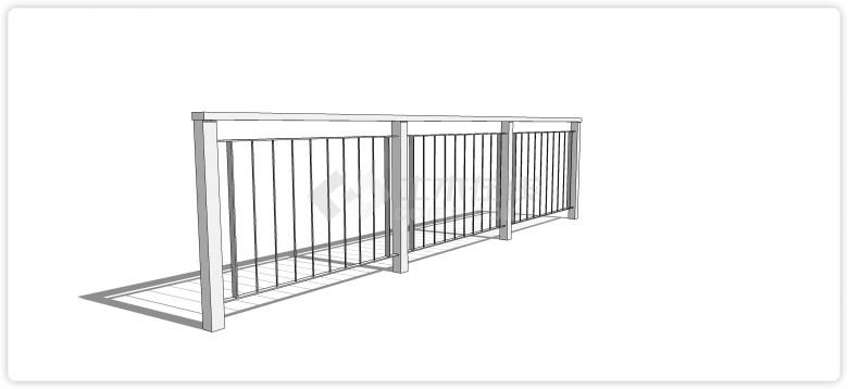 白色方管钢铁结构不锈钢栏杆su模型-图二