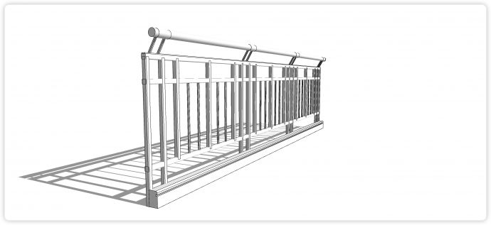 白色方管固定结构圆柱扶手不锈钢栏杆su模型_图1