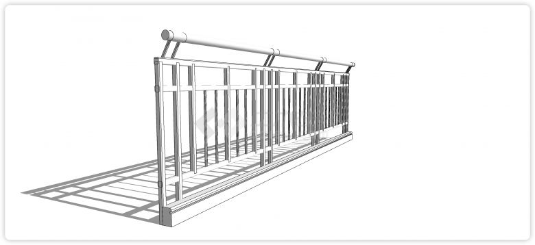白色方管固定结构圆柱扶手不锈钢栏杆su模型-图一