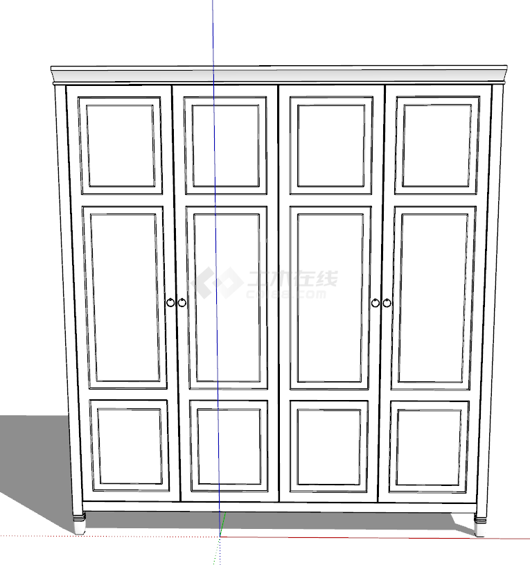 简约纯白奶油风衣柜家具组合su模型-图二