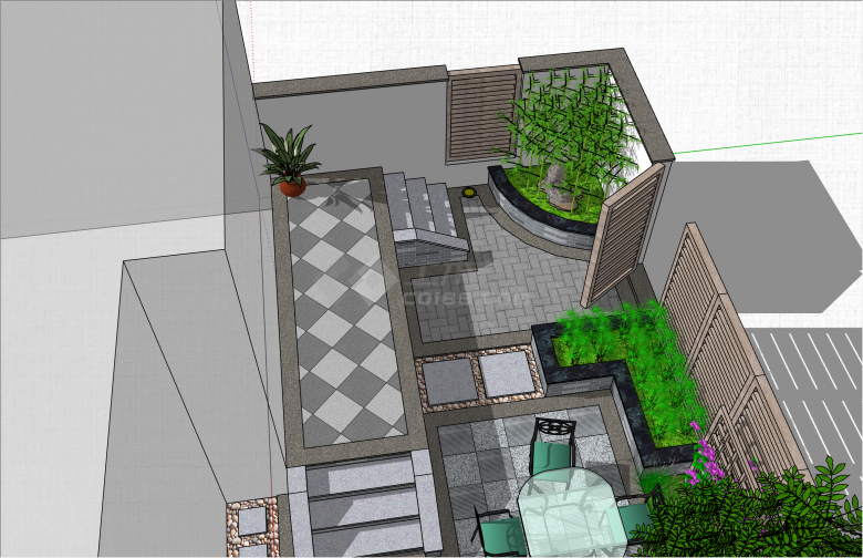 小型简约新中式庭院su模型-图二
