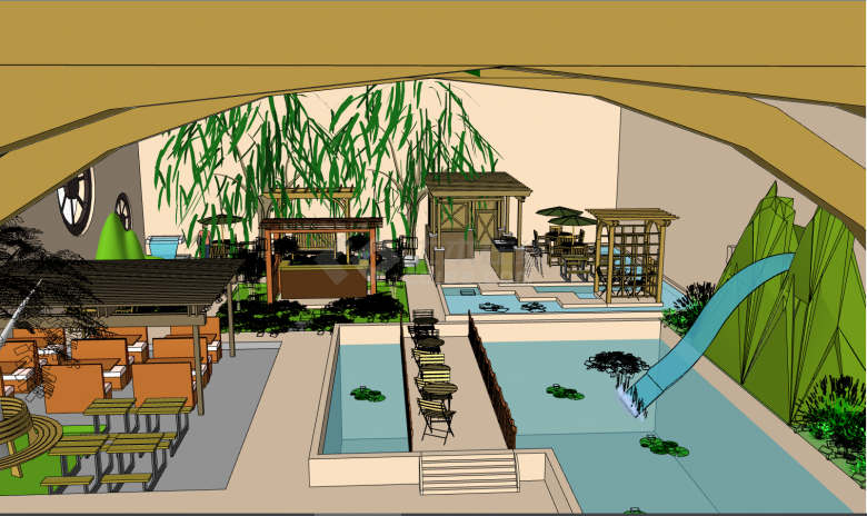 带有茂密绿植的环境优美的精致庭院 su模型-图二