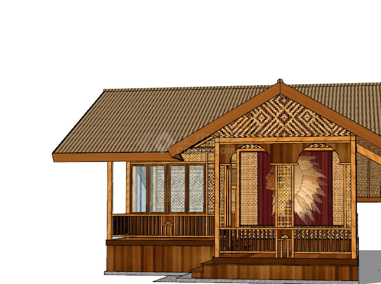 新中式小型小木屋su模型-图二