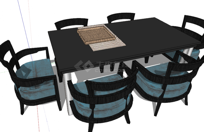 黑色大气现代新中式餐桌组合 su模型-图一