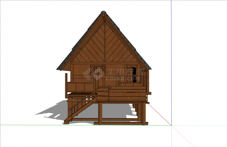 独特单层加高小木屋su模型-图二