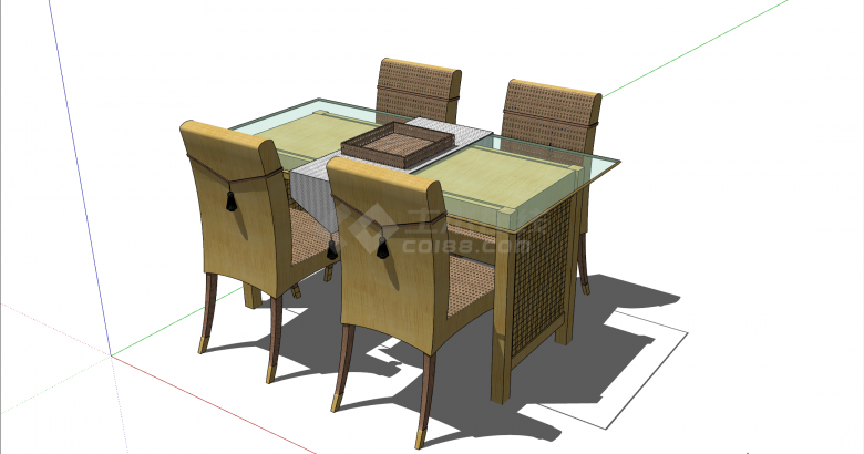 带玻璃垫的木制方形餐桌组合su模型-图一