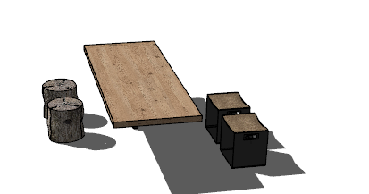 带方形凳带圆形凳书桌茶桌su模型-图二