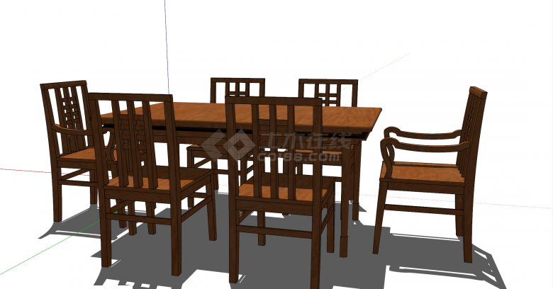 带六个椅子的木制家庭餐桌su模型-图二
