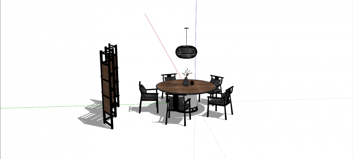 新中式圆形混合材质餐桌组合su模型_图1