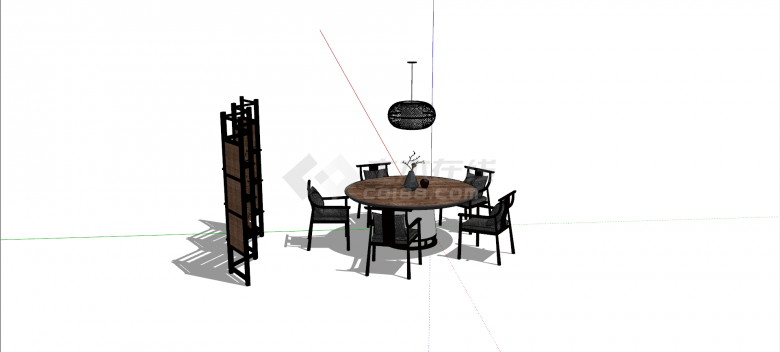 新中式圆形混合材质餐桌组合su模型-图一