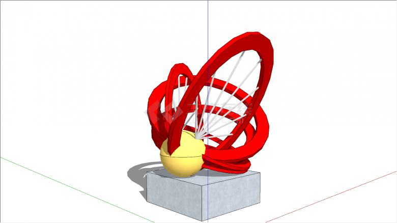 现代创意艺术雕塑红色环su模型-图二