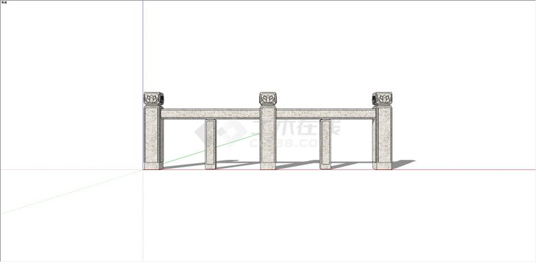 中式石制方形柱栏杆 su模型-图一