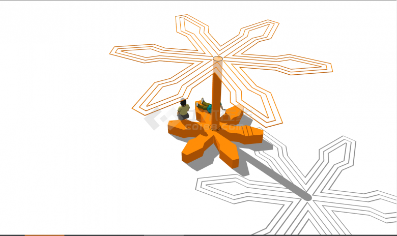 橘色的带有花瓣形的创意坐凳 su模型-图一