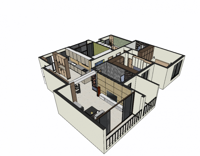 北欧式简约三室两厅公寓su模型_图1