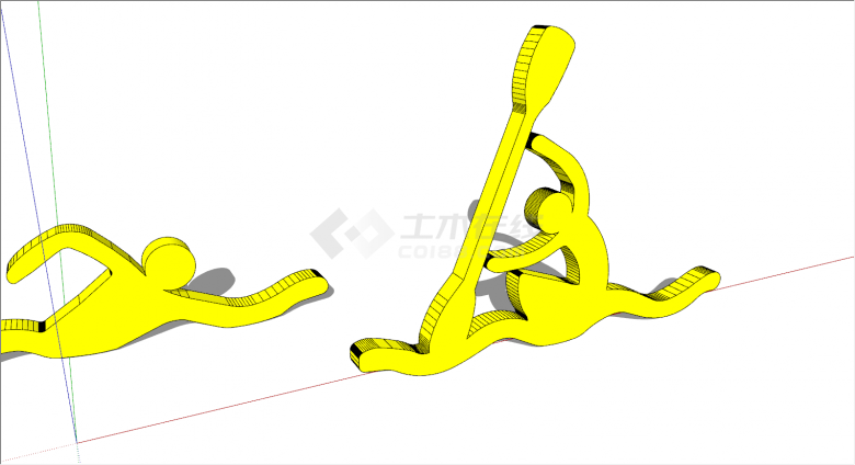两个黄色运动雕塑su模型-图二