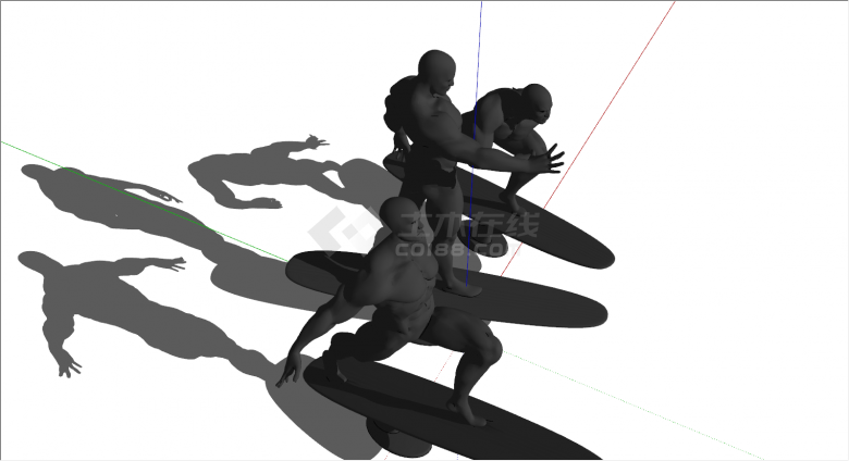 三个黑色运动雕塑su模型-图二
